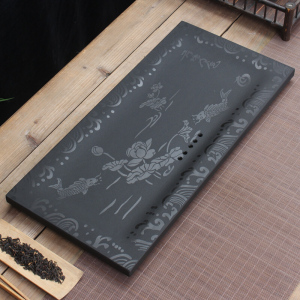 MULTIPOTENT 乌金石茶盘 天然乌金石之荷塘月色 520MM*250MM*20MM