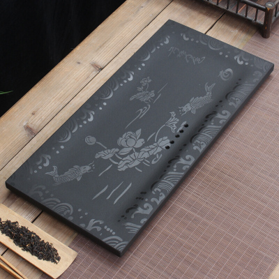 MULTIPOTENT 乌金石茶盘 天然乌金石之荷塘月色 520MM*250MM*20MM
