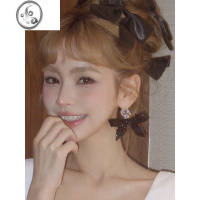 JiMi高级感小众设计同款串珠立体双层蝴蝶结水钻耳钉耳夹小众设计配饰