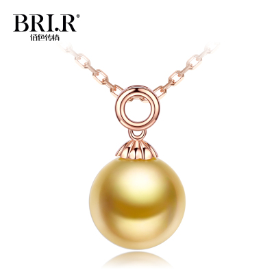 brir佰色传情9-10mm正圆强光海水南洋金珍珠吊坠18K金正品送母亲送老婆生日礼物金色