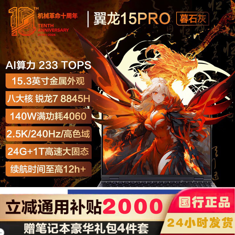 机械革命 翼龙15 Pro 15.3英寸游戏本电竞AIPC笔记本电脑(R7-8845H 24G内存 1TB固态 RTX4060 8G 高色域2.5K 240HZ 灰)