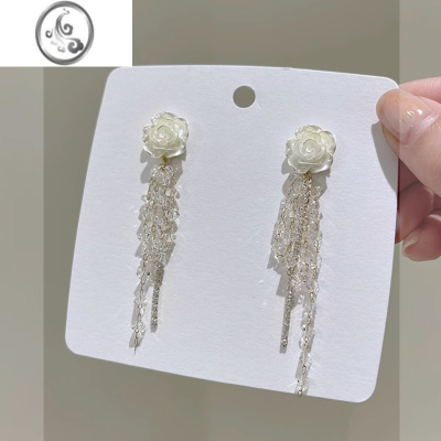 JiMi山茶花轻奢流苏耳环女高级气质小众设计感耳钉耳坠法式小香风耳饰