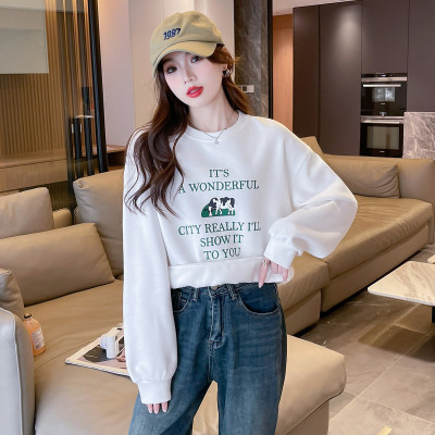 [3件8.5折84.9元,叠加优惠券]唐狮秋冬新款女圆领图案短款卫衣百搭学院风减龄韩版时髦潮流