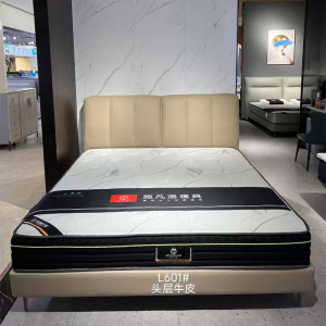 科朔头层牛皮床现代简约皮床工厂展厅实拍轻奢风网红床L601#