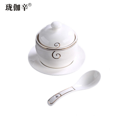 珑伽辛 包房陶瓷炖盅配碟送勺 350ML/个