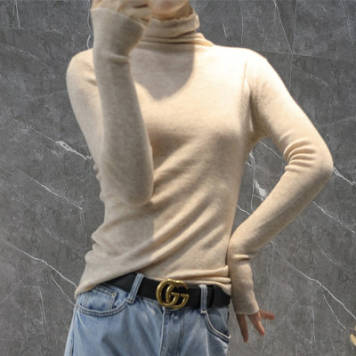 2023秋冬新款堆堆领女羊毛高领修身百搭纯色大码毛衣打底针织衫