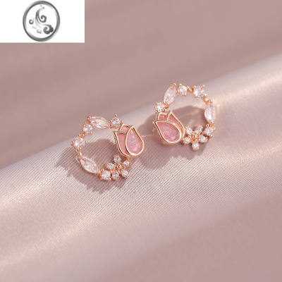 JiMi花朵耳环圈圈小众设计感耳钉2023年新款潮女夏轻奢高级感百搭耳饰