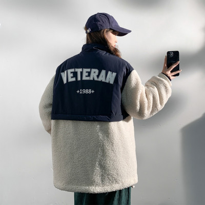 [1折价89.9元,叠加优惠券]冬季立领拼接仿羊羔绒外套小众设计感ins潮百搭