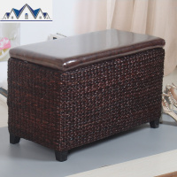藤编收纳凳进口拖鞋筐鞋套筐储物凳换鞋凳沙发凳整理箱子复古凳 三维工匠
