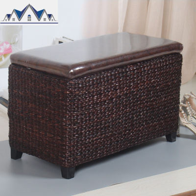 藤编收纳凳进口拖鞋筐鞋套筐储物凳换鞋凳沙发凳整理箱子复古凳 三维工匠