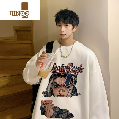 YANXU美式潮牌卫衣男薄款圆领长袖无帽上衣宽松oversize外套