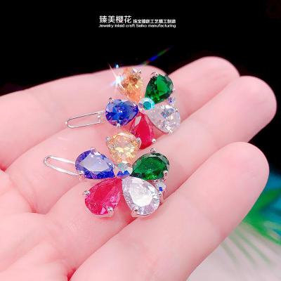 花朵镶钻小扣夹发夹刘海侧边夹刘海夹编发盘发造型洛滑头发饰品少女彩色（一对