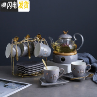 三维工匠英式北欧风陶瓷玻璃花茶具套装煮水果花茶壶下午茶茶具蜡烛可加热 灰色窗户套6(送蜡烛勺子铁架)