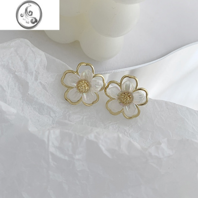 JiMis925银超仙花朵耳钉高级感小众夏季耳环2021年新款潮耳夹无耳洞女