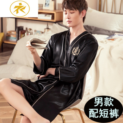 Ideamini丝绸情侣睡袍男女性感睡衣春秋睡裙薄款冰丝质浴袍大码夏季家居服睡袍