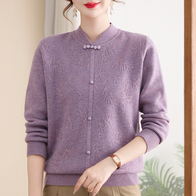 时尚新款加绒妈妈装中老年人衣服加厚女装中年装40-60古风针织衫