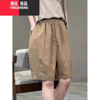 YIBUSHENG亚麻短裤女季薄款日系简约百搭松紧腰显瘦休闲五分棉麻阔腿中裤