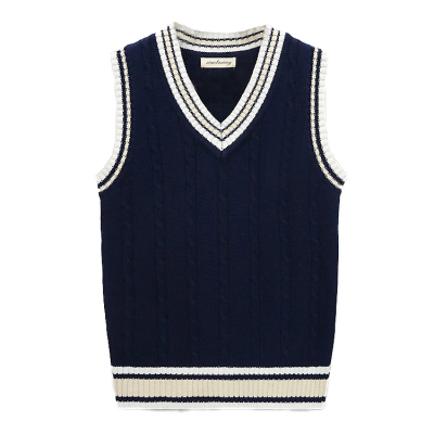 SUNTEK无袖针织马甲V领学生毛背心男青少年棉日系毛衣套头坎肩学院风马甲/背心