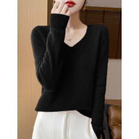 无缝一线成衣羊毛衫女V领韩版宽松羊毛打底衫百搭保暖毛衣女
