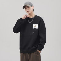 |卡通印花潮牌早秋圆领卫衣男美式休闲款宽松休闲贴袋上衣