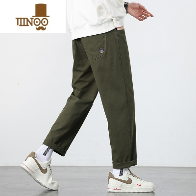 YANXU刺绣军绿色裤子男款潮牌日系直筒宽松美式痞帅工装休闲长裤