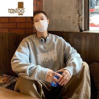 YANXU圆领卫衣男2023秋季新款美式高街潮牌发泡印花无帽情侣装外套