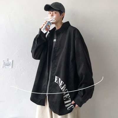 梵克公牛peピュア衬衫男韩版流帅气长袖外套港风日系很仙的衬衣慵懒风HZ--A003-HS2002黑色M