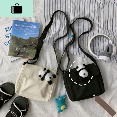 新款韩国ins港风熊猫斜挎包软妹少女百搭邮差包学生帆布单肩小包NEW LAKE女斜挎包