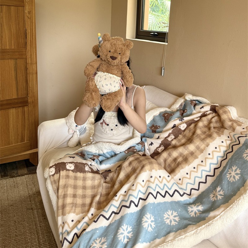 ins卡通少女心小清新牛奶绒毛毯午休毯盖毯秋冬卧室沙发休闲毯子_812