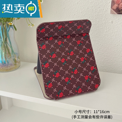 敬平大号复古化妆台式梳妆镜子公主镜折叠便携网红简约随身宿舍桌面女 咖色小号便携式用镜