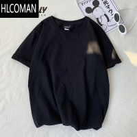 HLCOMAN纯色不透ins圆领短袖T恤厚实纯白打底衫t男女款体恤上衣