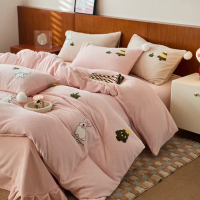 A类少女心保暖牛奶绒四件套毛巾绣加绒保暖双面可用防静电床套件
