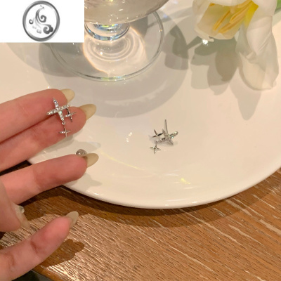 JiMi精致简约四芒星耳钉女设计感高级闪钻耳环无耳洞耳夹百搭新款耳饰