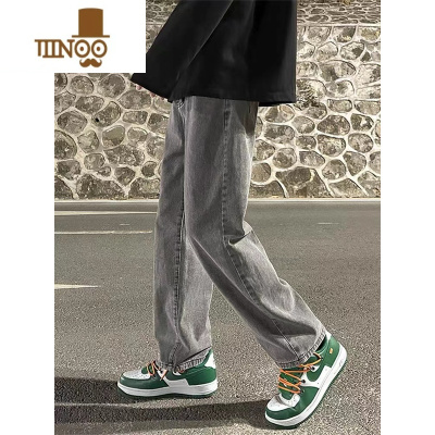 YANXU烟灰色牛仔裤男宽松阔腿裤男士垂感港风ins潮牌小个子直筒裤
