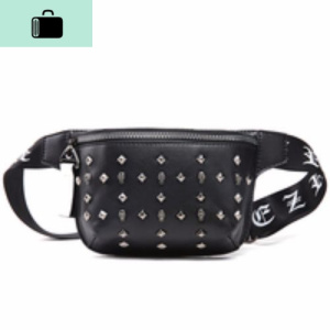 潮流时尚铆钉胸包腰包潮男皮质斜跨包男士单肩包情侣小包蹦迪包潮NEW LAKE 黑色 黑色