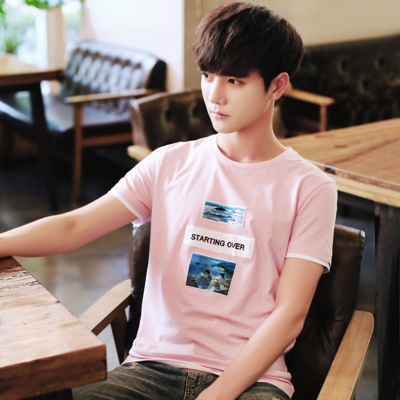 夏季短袖T恤男衣服学生体恤大码半袖男装上衣韩版潮流纯色打底衫CYMMEDL