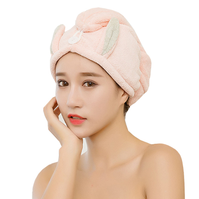 成人干发帽粉色-拍2减5-家减尘除干发帽女加厚吸水擦头发毛巾卡通吸水毛巾兔耳朵浴帽