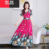 YIBUSHENG2024新款好棉绸连衣裙中年妈妈天人造棉长裙三亚大摆沙滩裙显瘦