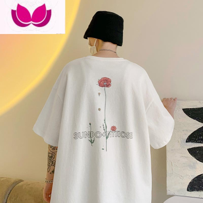 七斓美潮涂鸦t恤男夏季hiphop小众设计感玫瑰花卉半截袖chic重棉短袖