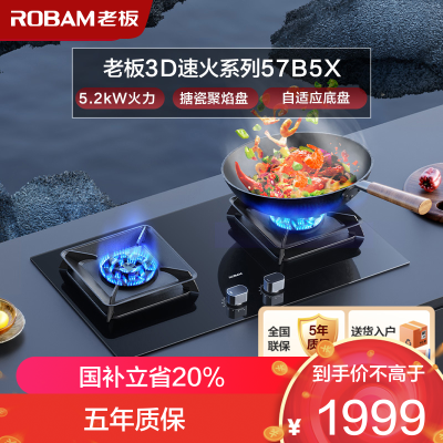 老板(ROBAM) 燃气灶5.2kW煤气灶 老板燃气灶 单灶具双眼灶 燃气灶嵌入式天然气灶57B5XT(57B6D同款)
