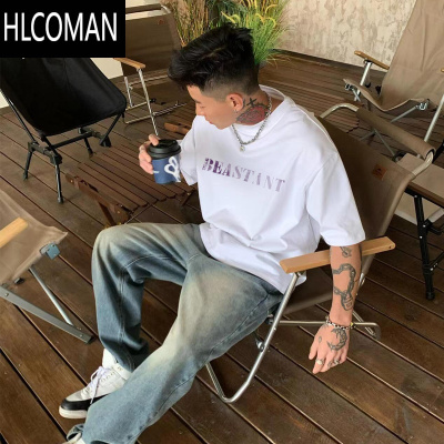 HLCOMAN美式高街hiphop痞帅情侣短袖t恤男夏季国潮牌小领口上衣