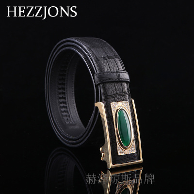 赫泽琼斯HEZZJONS玉石扣腰带进口鹿皮皮带青中年时尚潮流软皮裤腰带男士奢侈品内穿扣皮带礼盒腰带黑色进口鹿皮