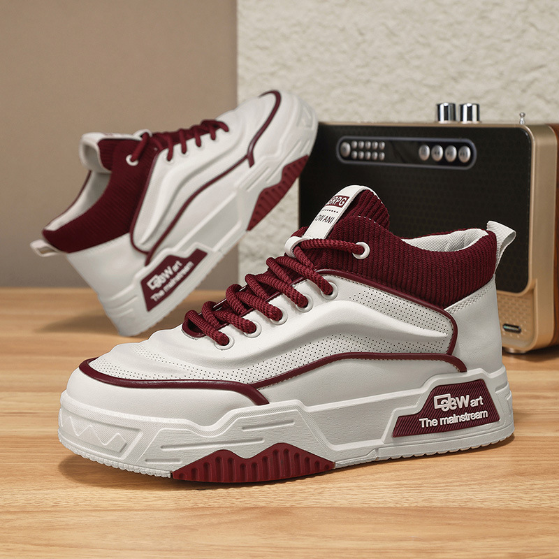 高帮板鞋冬季新款男鞋日常百搭小白鞋厚底增高大码超纤休闲鞋潮鞋