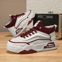 高帮板鞋冬季新款男鞋日常百搭小白鞋厚底增高大码超纤休闲鞋潮鞋