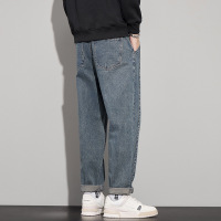 侧骨拼接青年男式牛仔裤秋冬新款上新宽松百搭小直筒休闲裤男