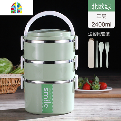 手提大容量金属饭盒学生双层保温便当盒成人分格多层餐盒子 FENGHOU 蓝[1层+袋]送餐具
