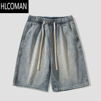 HLCOMAN夏季复古牛仔短裤男薄款松紧腰直筒裤休闲中裤男生潮牌宽松五分裤