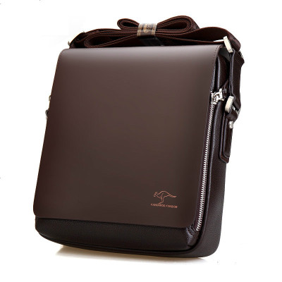 袋鼠新款袋鼠真皮男包男士斜挎包单肩包竖款牛皮男式商务休闲包包