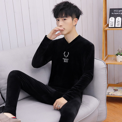 HongZun鸡心V领金丝绒卫衣套装男双面绒秋衣秋裤打底衫一套保暖内衣睡衣其他套装