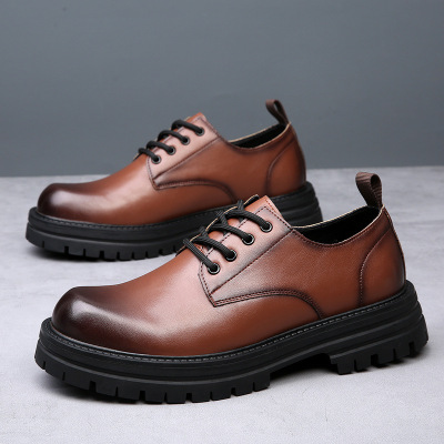德比鞋2025新款春季低帮马丁靴男士厚底增高百搭透气商务休闲皮鞋